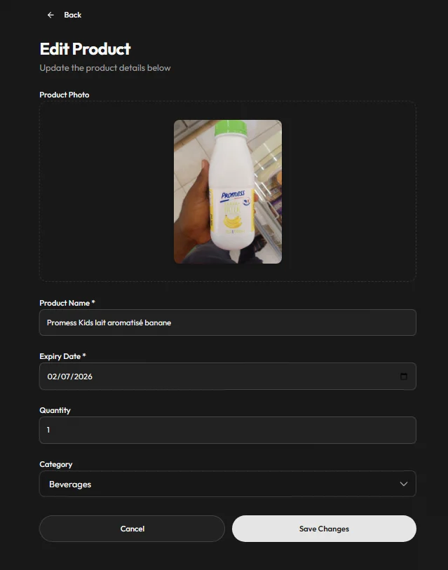 Expiro edit product details page