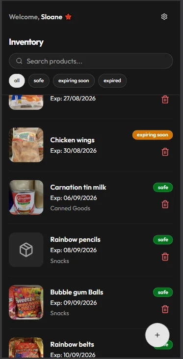 Expiro dashboard on mobile